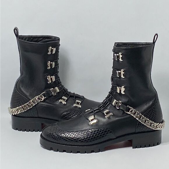 Christian Louboutin Horse Chain-Trimmed Leather Combat Boots size 37 - Picture 10 of 14